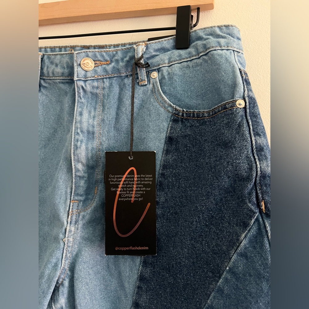 Copper Flash Hi Rise Patchwork Denim Cutoff Shortie Shorts - Picture 3 of 6